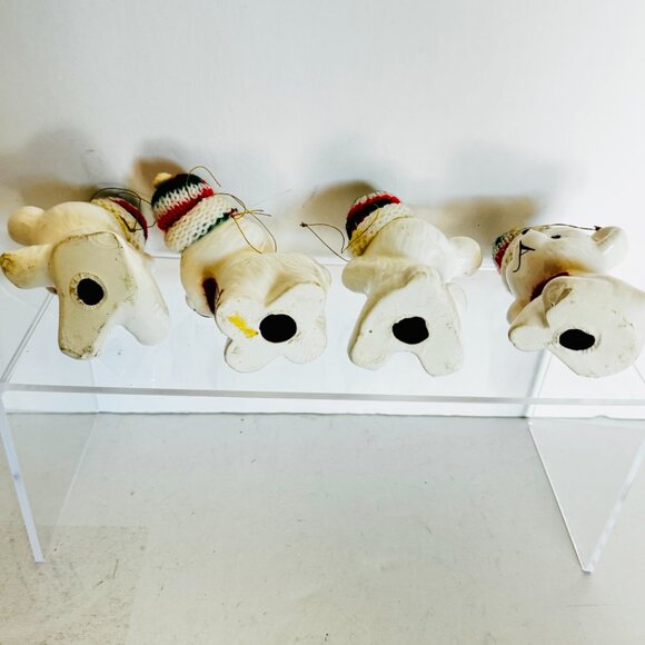 Vtg Snow Bear Ornaments 4 Porcelain Bears Knit Hats Bows Christmas Around the - Picture 12 of 16